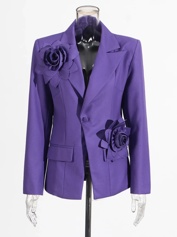 TWOTWINSTYLE Flower Single Button Hem Split Suit Jacket