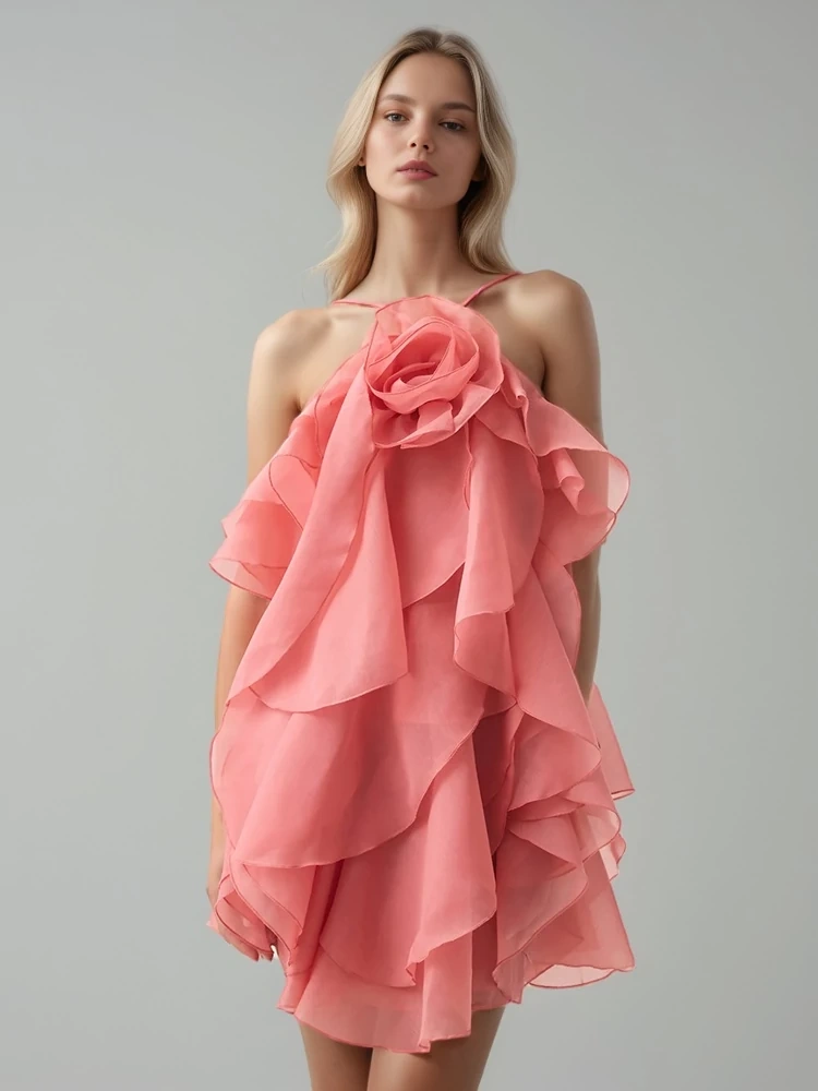 TWOTWINSTYLE Hanging Neck Backless Floral Mini Dress