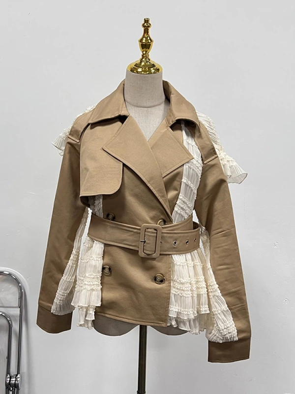 TWOTWINSTYLE Lace Patchwork Waist Cinching Jacket Short Suit