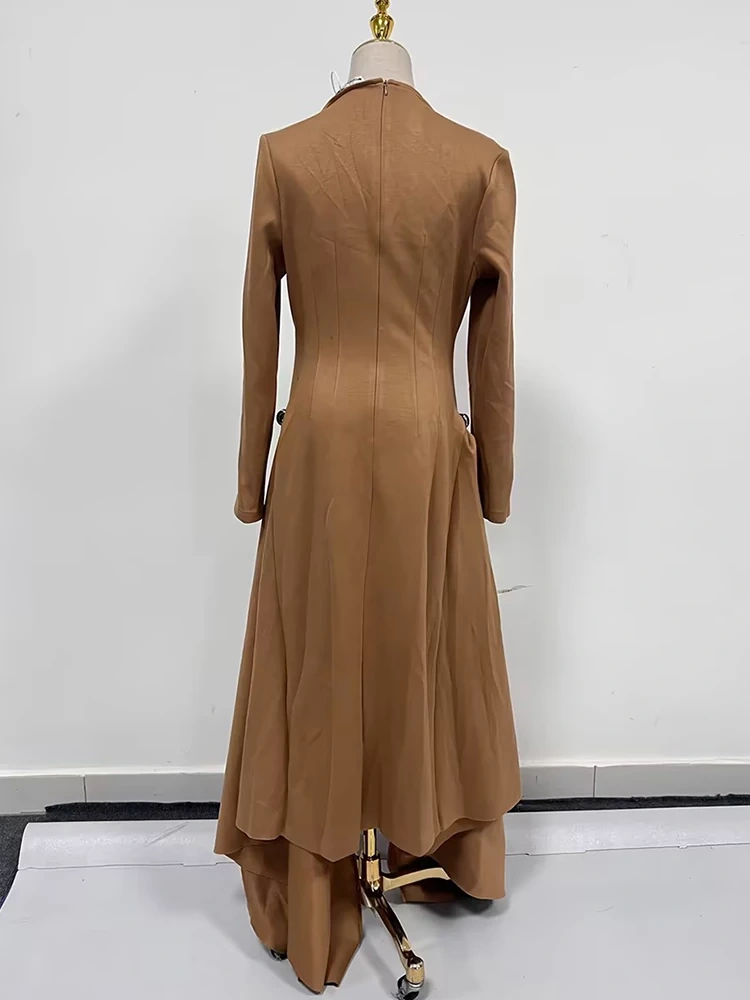 TWOTWINSTYLE Slat Neck Asymmetrical Long Sleeved Dress