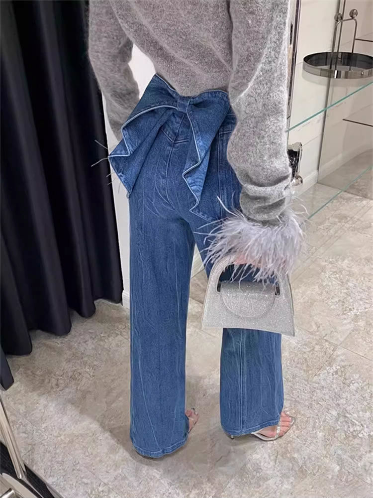 Bow High Wiat Straight Leg Jeans  New