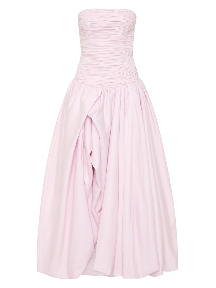 TWOTWINSTYLE Hit Color Slimming Dresses For Women Slash Neck Sleeveless High Waist Temperament Split Dress Female Fashion New