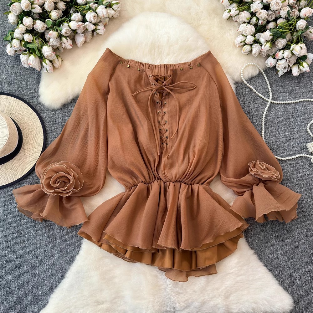 TWOTWINSTYLE Patchwork Lace Up Off Shoulder Mini Dress