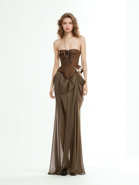 TWOTWINSTYLE Streetwear Hit Colour Strapless Dress
