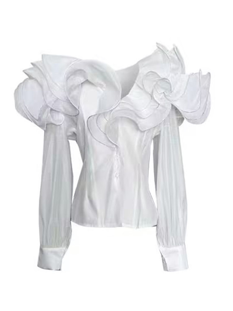 TWOTWINSTYLE Solid Patchwork Ruffles Shirts
