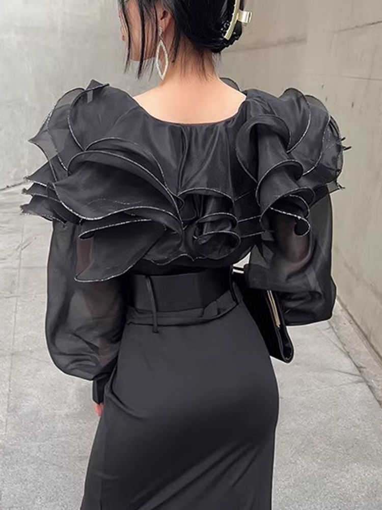 TWOTWINSTYLE Solid Patchwork Ruffles Shirts