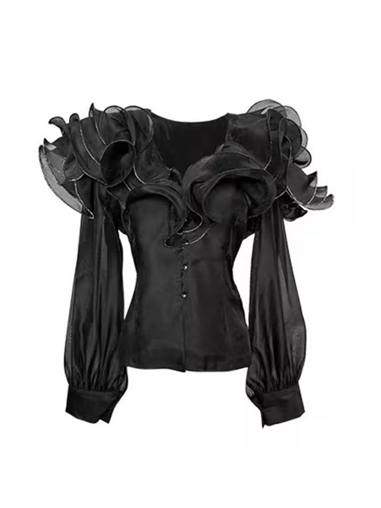 TWOTWINSTYLE Solid Patchwork Ruffles Shirts