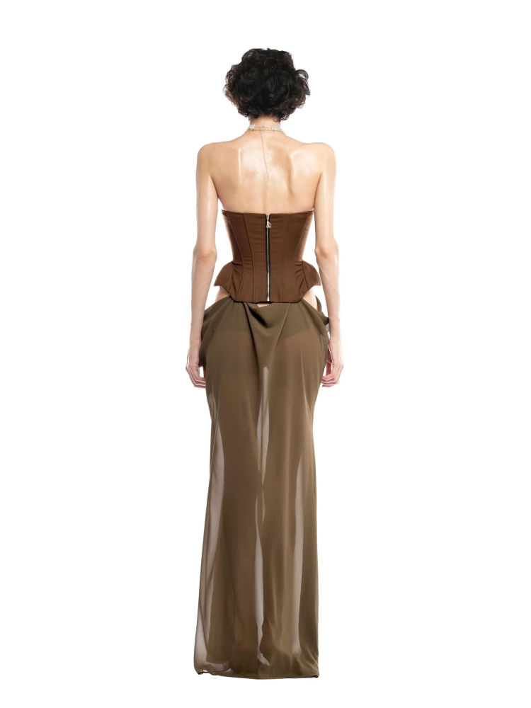 TWOTWINSTYLE Streetwear Hit Colour Strapless Dress