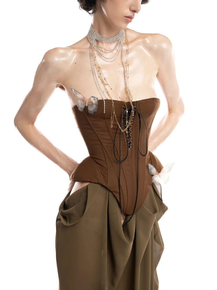 TWOTWINSTYLE Streetwear Hit Colour Strapless Dress