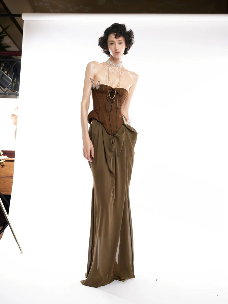 TWOTWINSTYLE Streetwear Hit Colour Strapless Dress