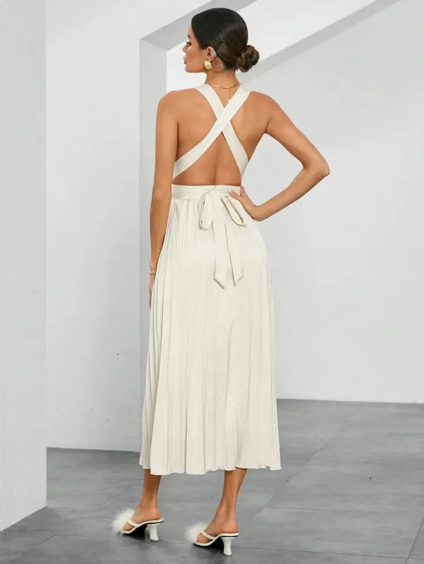 TWOTWINSTYLE V Neck Backless Solid Dresses