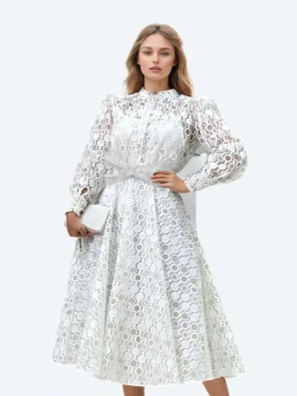 TWOTWINSTYLE Vintage Solid Lace Dress