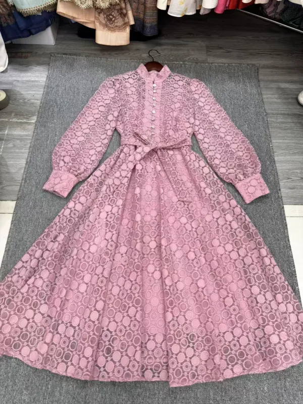 TWOTWINSTYLE Vintage Solid Lace Dress