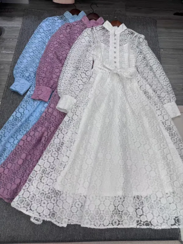 TWOTWINSTYLE Vintage Solid Lace Dress