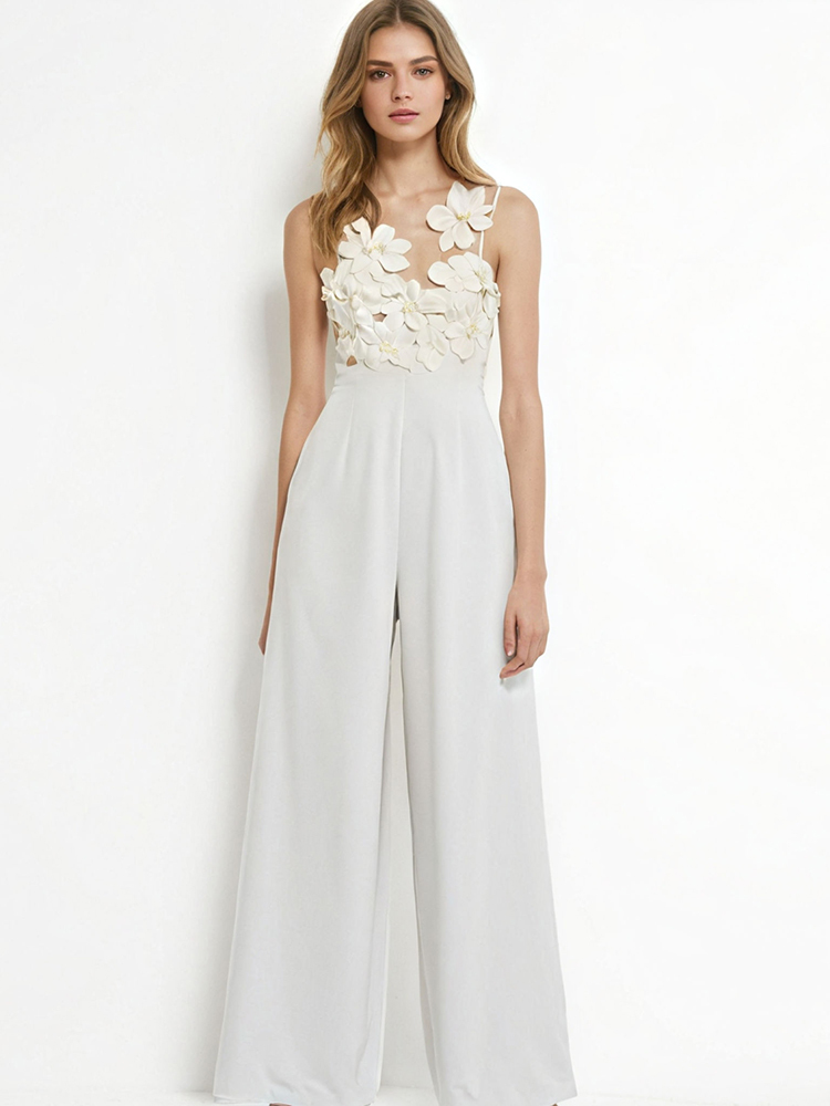 TWOTWINSTYLE Patchwork Appliques Mesh Solid Jumpsuits