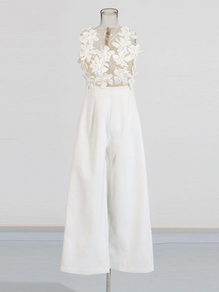 TWOTWINSTYLE Patchwork Appliques Mesh Solid Jumpsuits