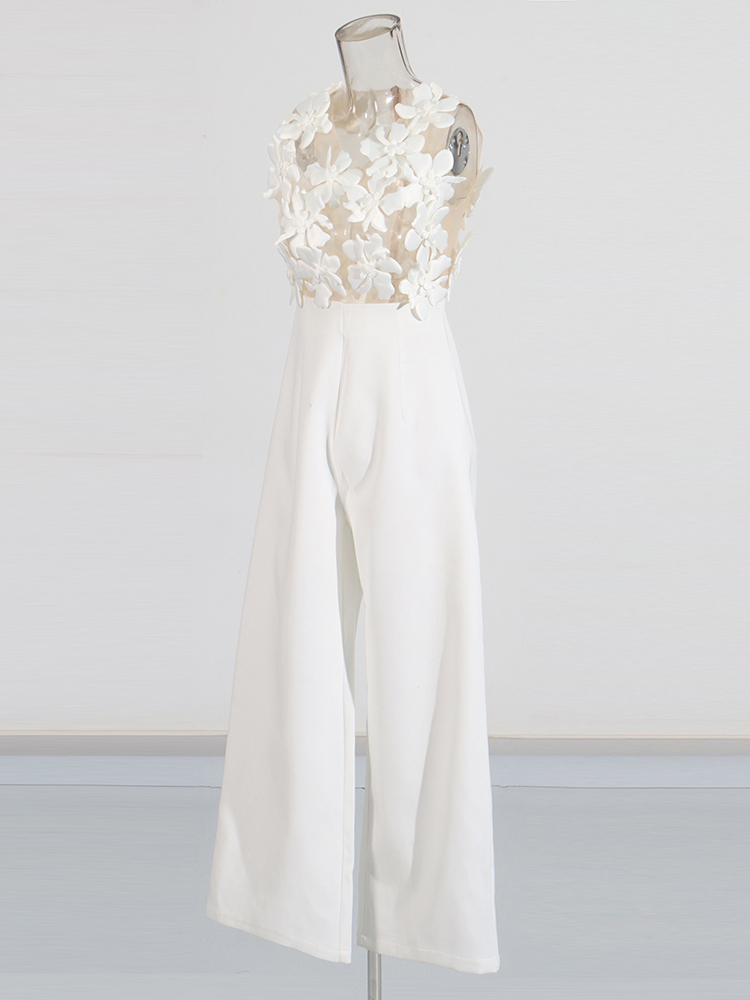 TWOTWINSTYLE Patchwork Appliques Mesh Solid Jumpsuits
