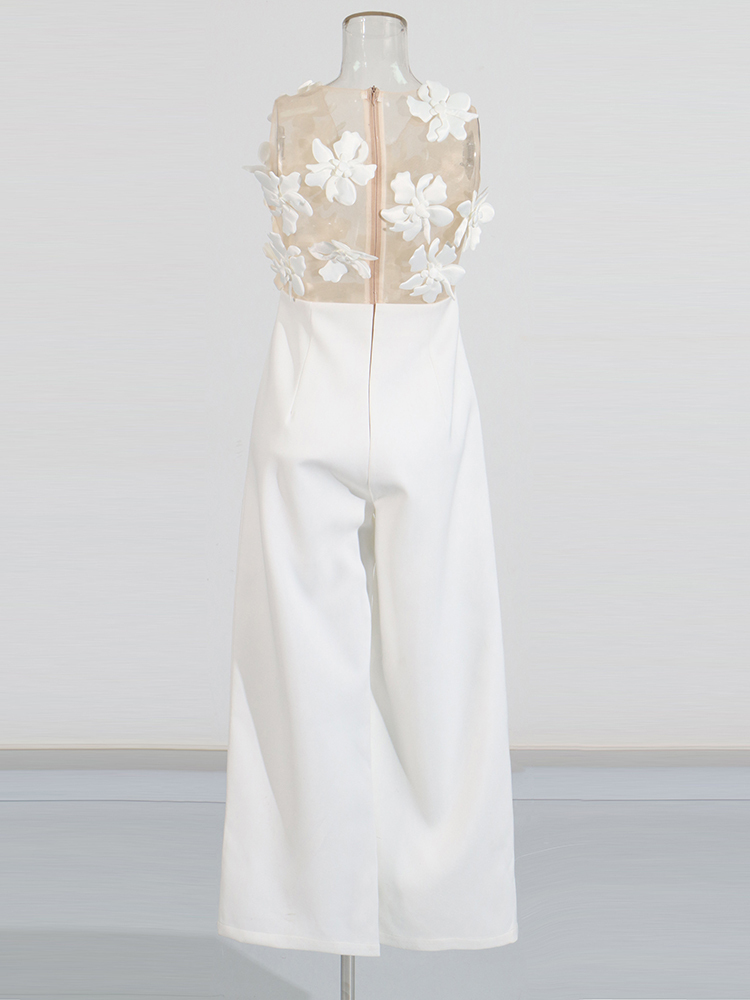 TWOTWINSTYLE Patchwork Appliques Mesh Solid Jumpsuits