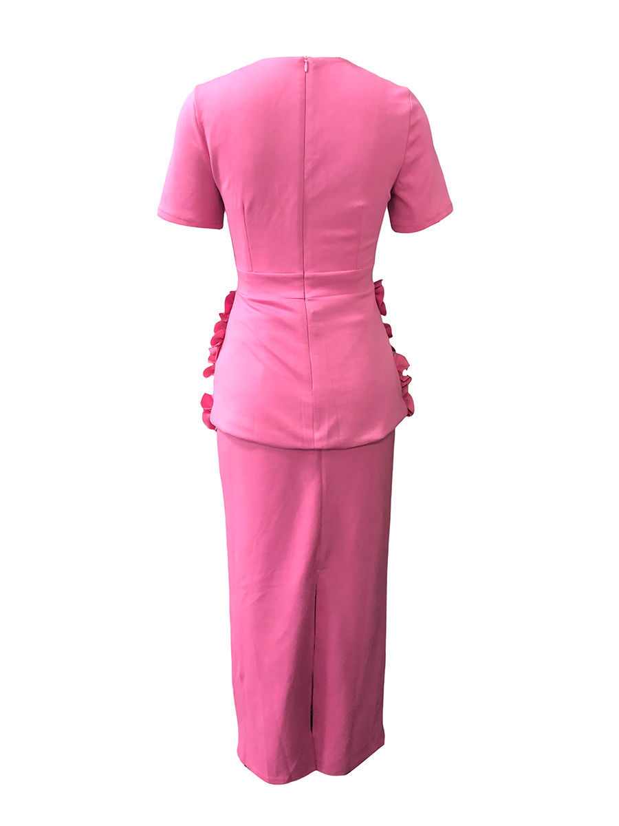 TWOTWINSTYLE Solid SLimming Spliced Appliques Two Pieces Sets