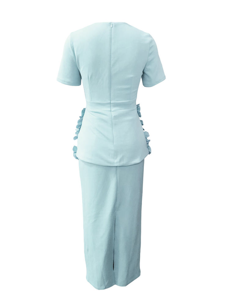 TWOTWINSTYLE Solid SLimming Spliced Appliques Two Pieces Sets