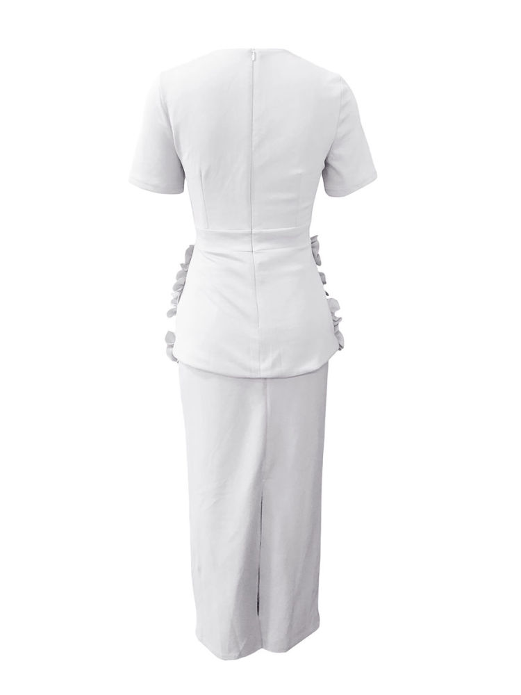 TWOTWINSTYLE Solid SLimming Spliced Appliques Two Pieces Sets