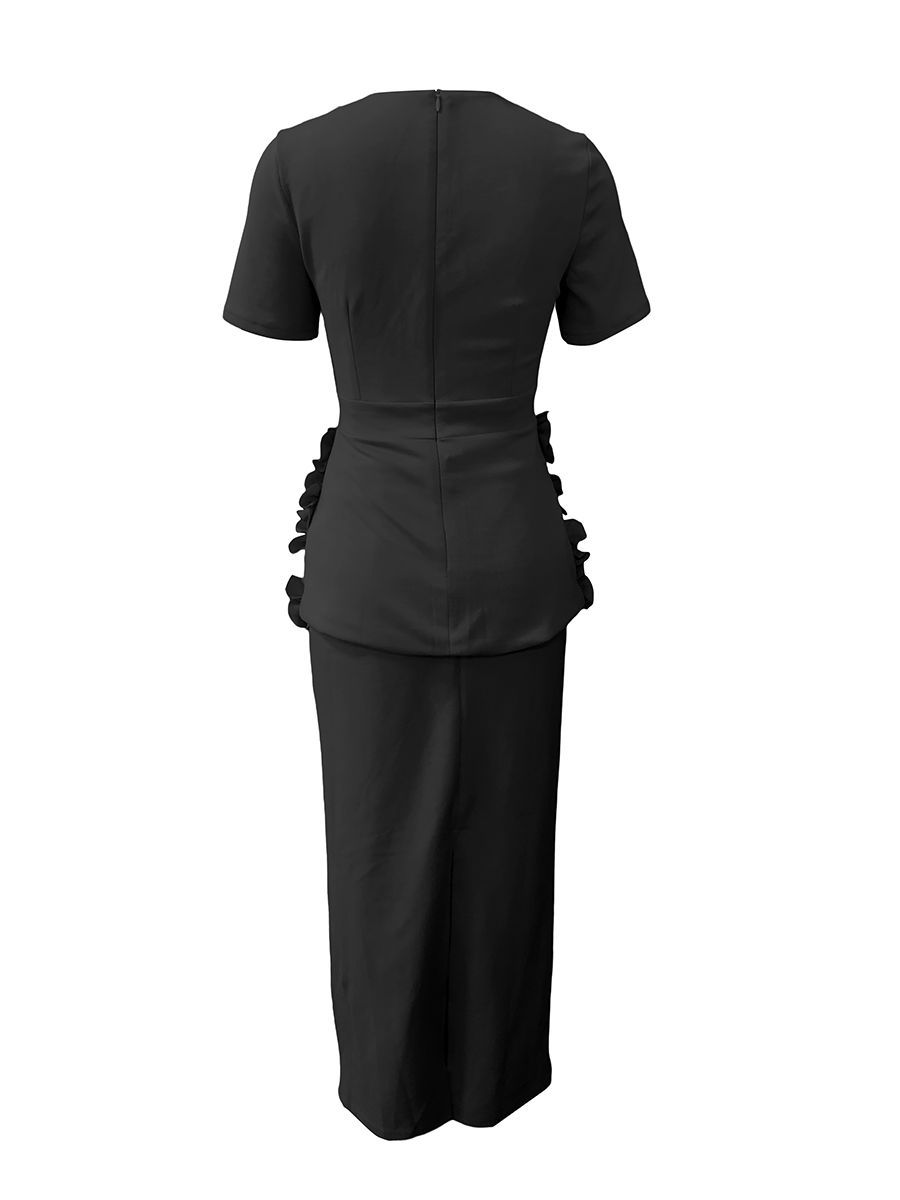 TWOTWINSTYLE Solid SLimming Spliced Appliques Two Pieces Sets
