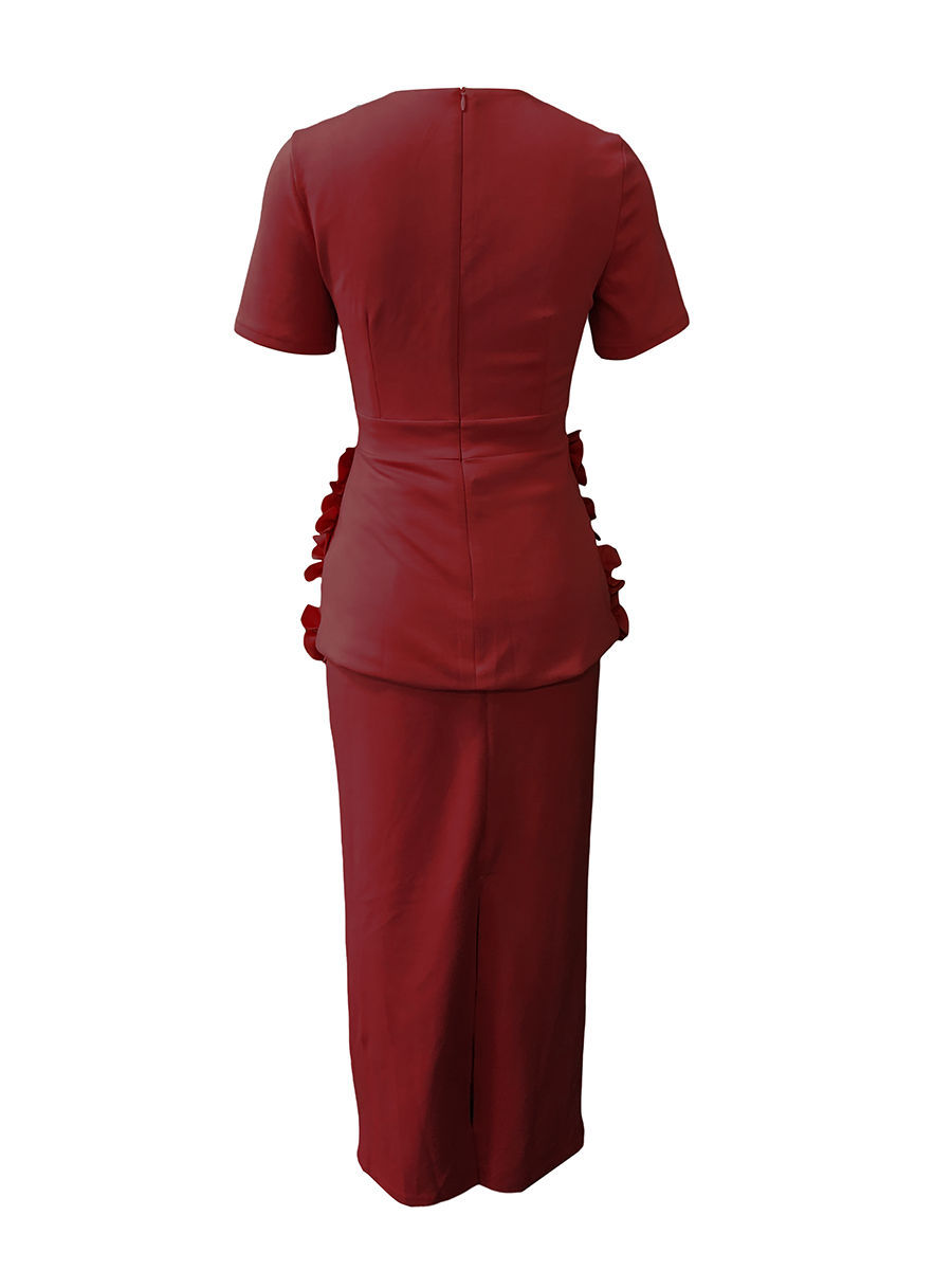 TWOTWINSTYLE Solid SLimming Spliced Appliques Two Pieces Sets