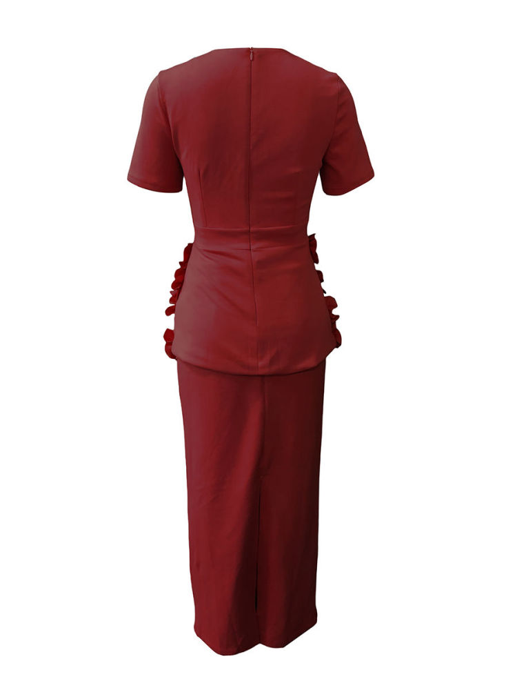 TWOTWINSTYLE Solid SLimming Spliced Appliques Two Pieces Sets