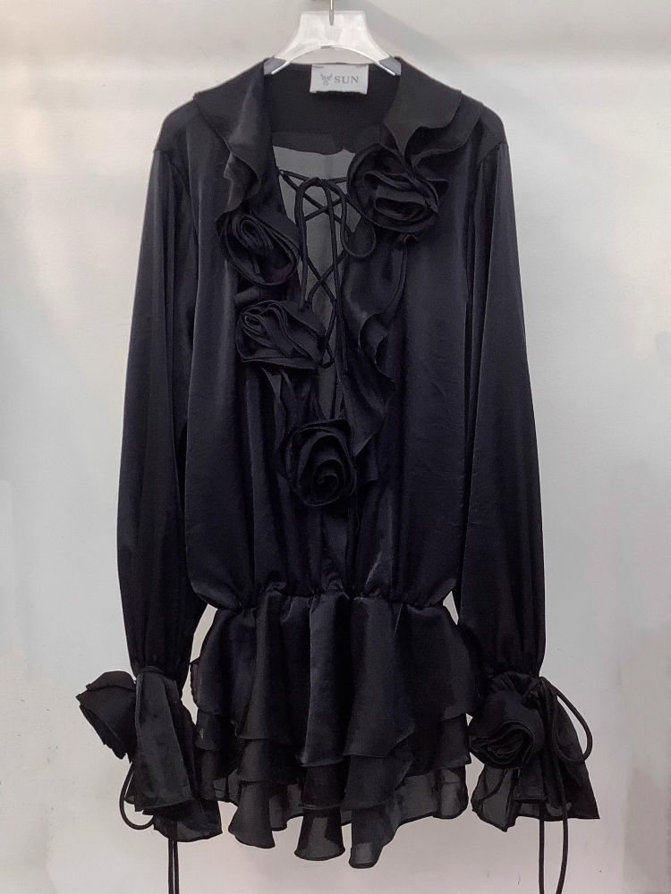 TWOTWINSTYLE Patchwork Ruffles Elegant Solid Dresses