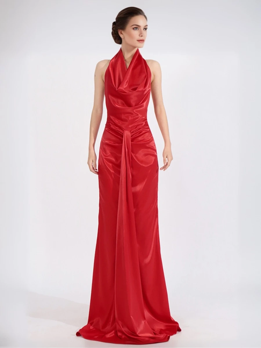 TWOTWINSTYLE Hanging Neck Backless Maxi Red Dress