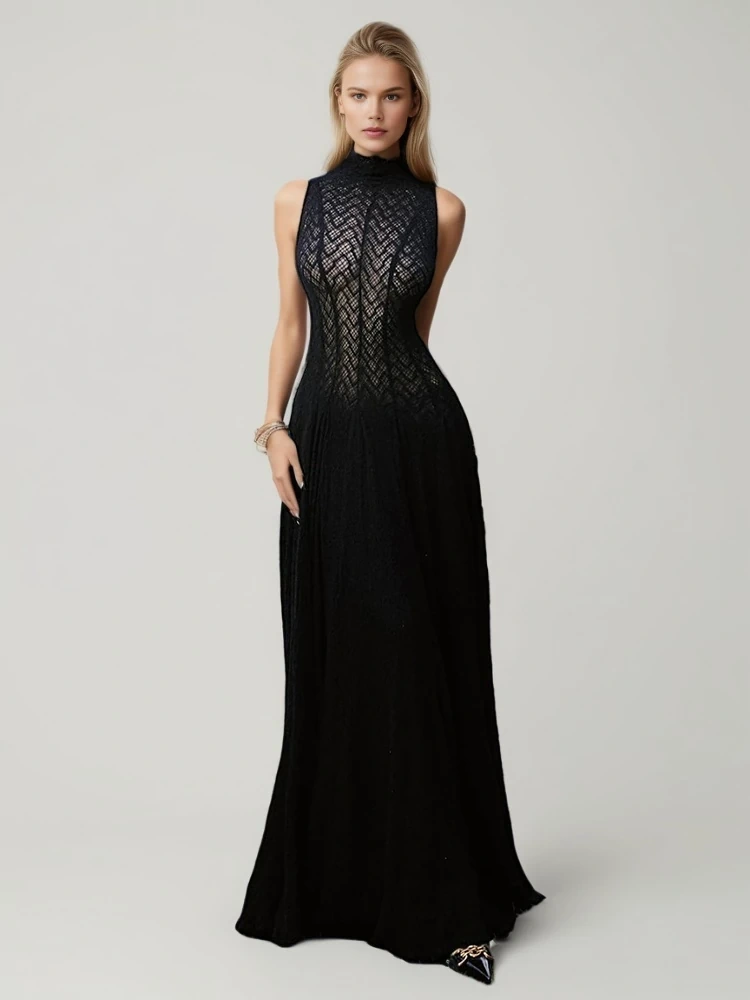 TWOTWINSTYLE Perspective Sleeveless Folds Maxi Dresses
