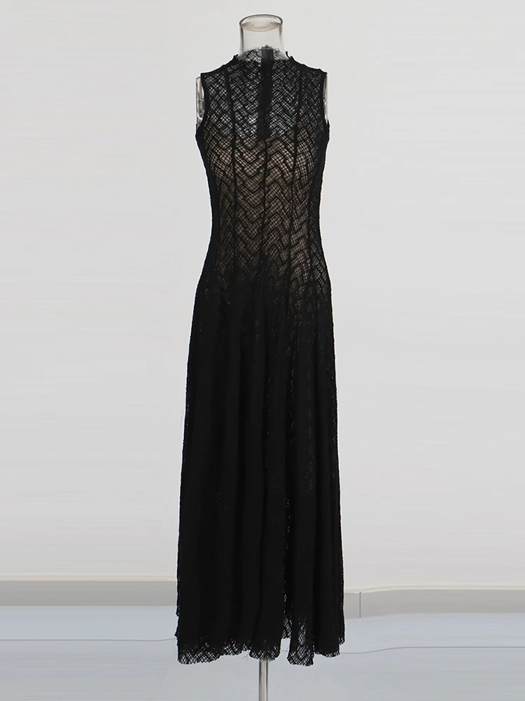 TWOTWINSTYLE Perspective Sleeveless Folds Maxi Dresses