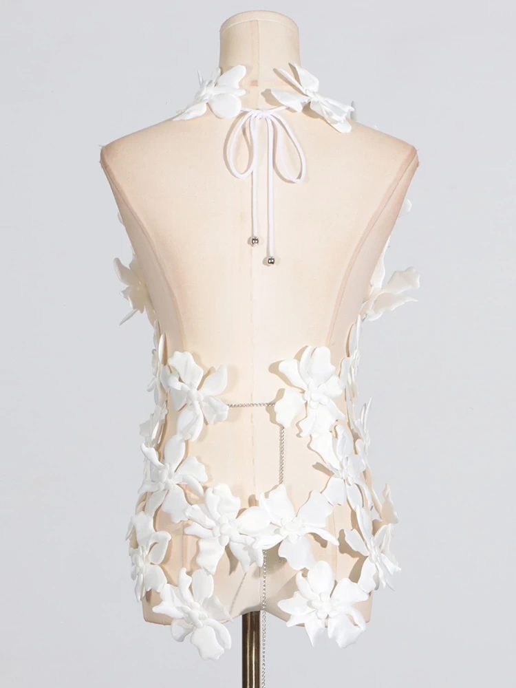 TWOTWINSTYLE Flower Hollow Out Deep V Camisole Vest