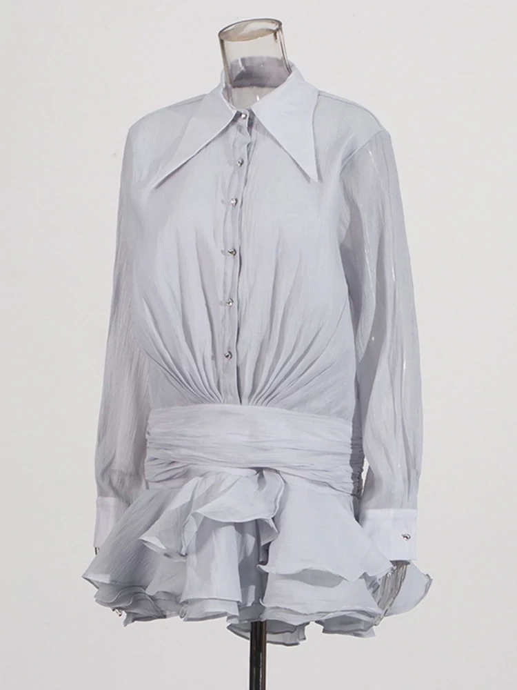 TWOTWINSTYLE Ruffled Shirt Pleated Dress