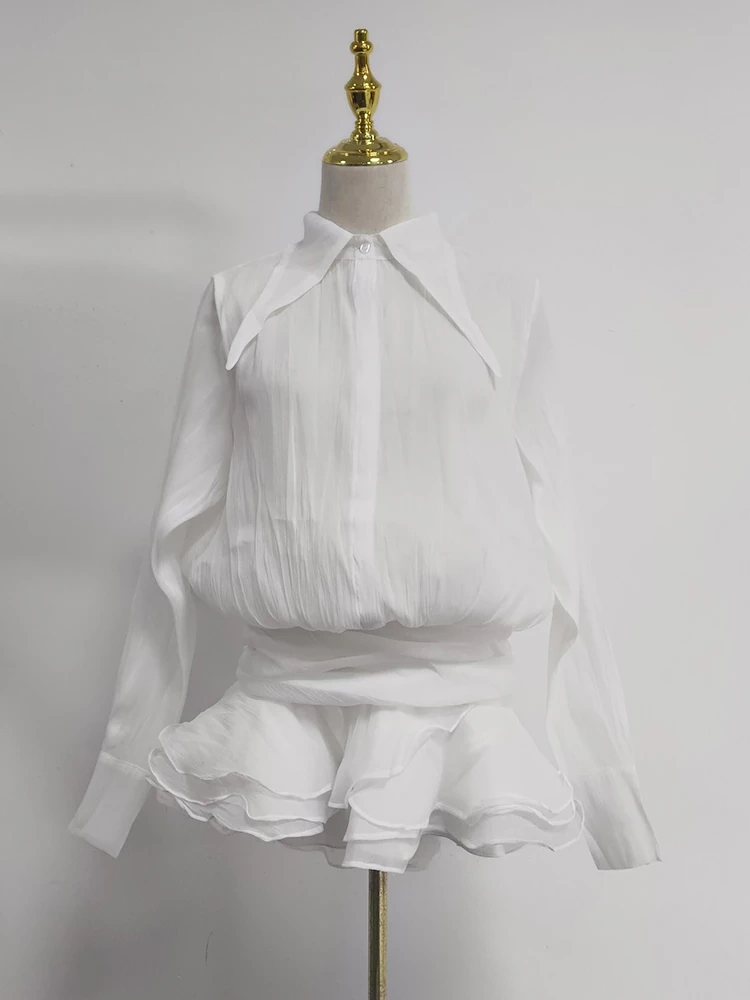 TWOTWINSTYLE Ruffled Shirt Pleated Dress