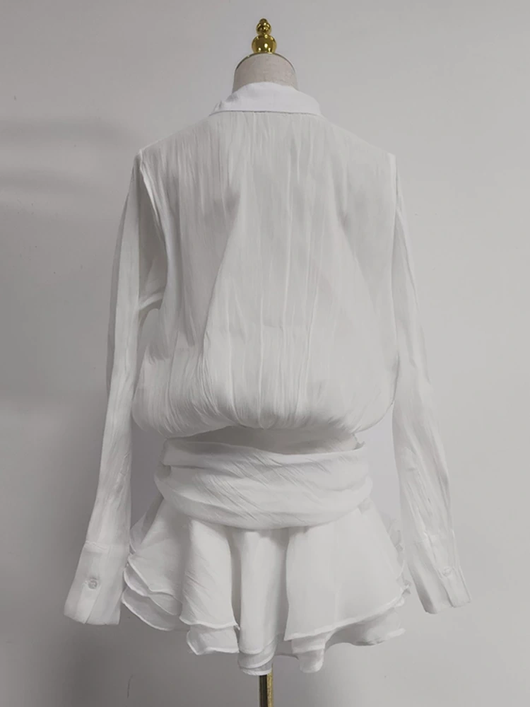 TWOTWINSTYLE Ruffled Shirt Pleated Dress