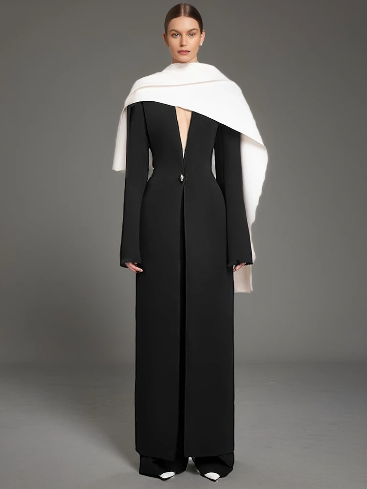 TWOTWINSTYLE V Neck Shawl Long Coat Jacket