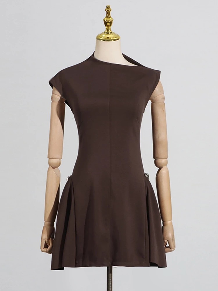 TWOTWINSTYLE Symmetrical Pleated Sleeveless Mini Dress