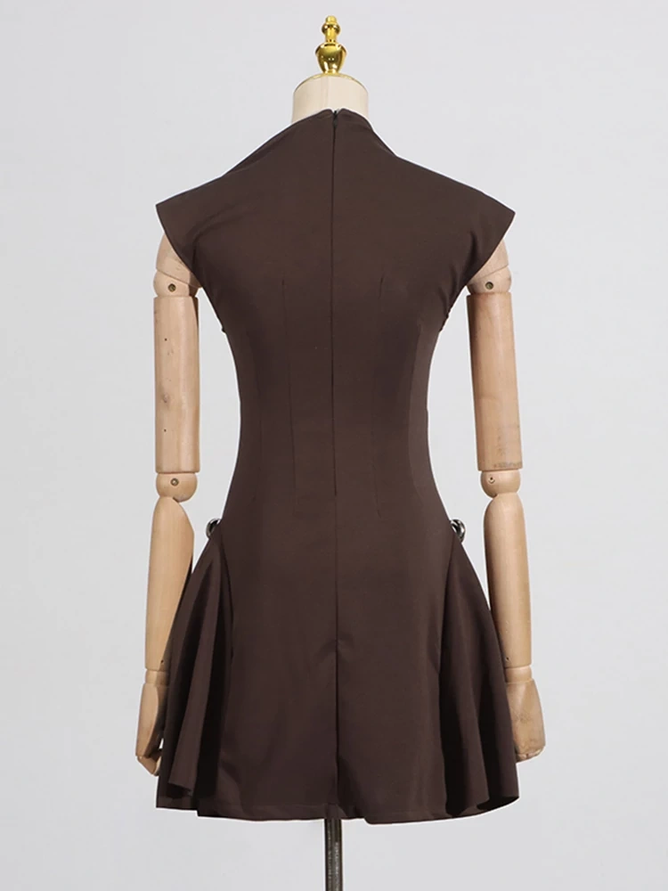 TWOTWINSTYLE Symmetrical Pleated Sleeveless Mini Dress