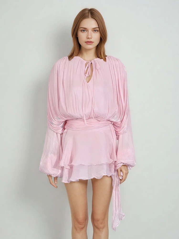 TWOTWINSTYLE  New Free Shipping  Long Sleeve Lace Up Ribon Mini Dress
