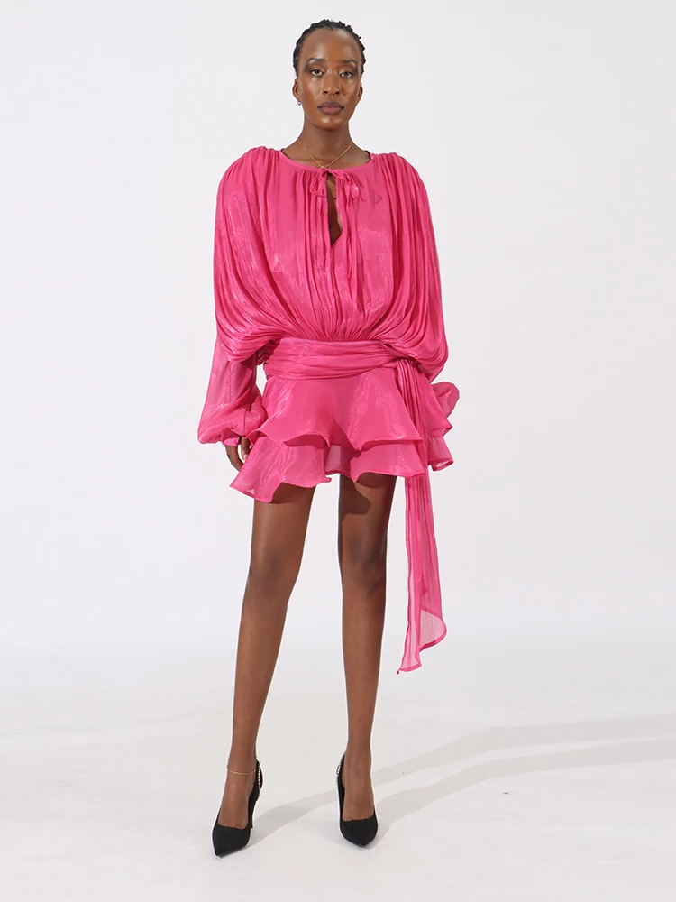 TWOTWINSTYLE フリルミニドレス ブラック・ホワイト TWOTWINSTYLE Free Shipping Long Sleeve Lace Up Ribon Mini Dress New