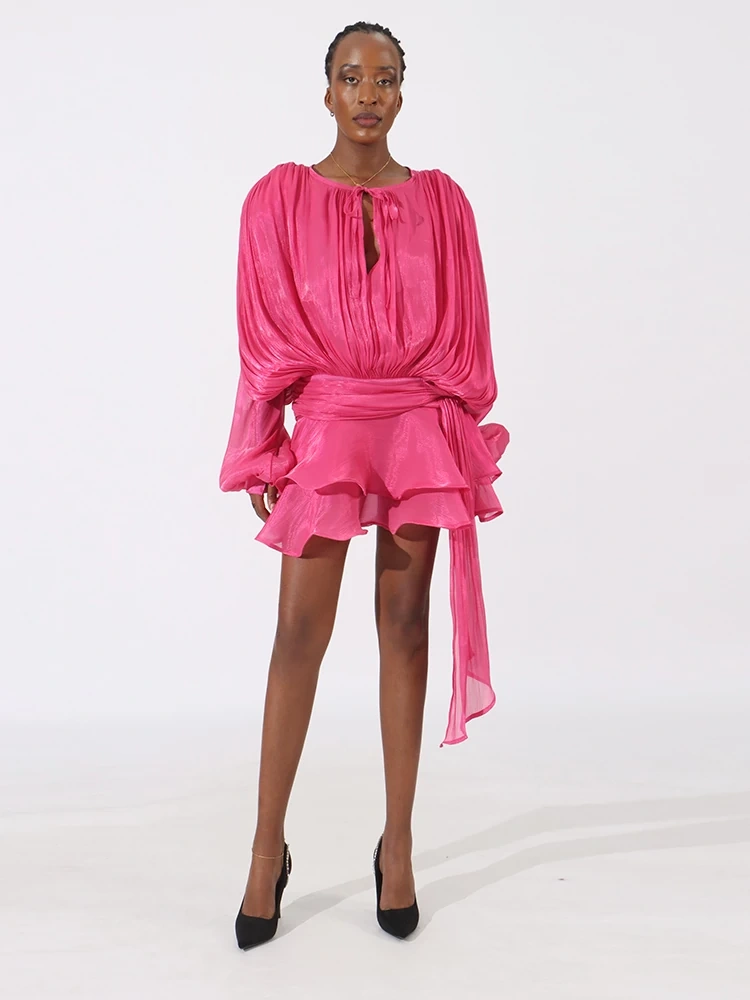 TWOTWINSTYLE Free Shipping  Long Sleeve Lace Up Ribon Mini Dress New