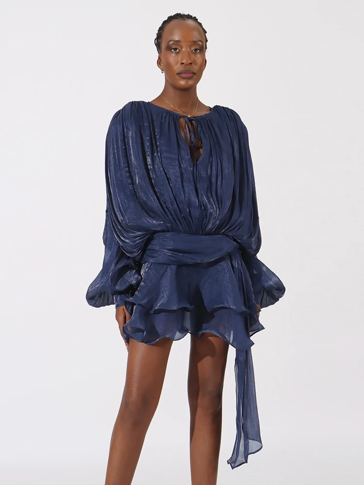 TWOTWINSTYLE Free Shipping  Long Sleeve Lace Up Ribon Mini Dress New