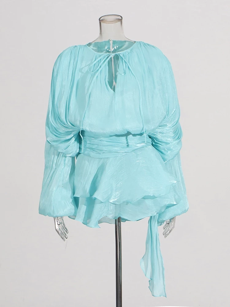 TWOTWINSTYLE  New Free Shipping  Long Sleeve Lace Up Ribon Mini Dress