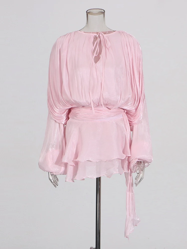 TWOTWINSTYLE  New Free Shipping  Long Sleeve Lace Up Ribon Mini Dress