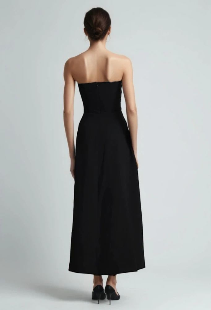 TWOTWINSTYLE Pearl Studded Diamonds Strapless Maxi Dress