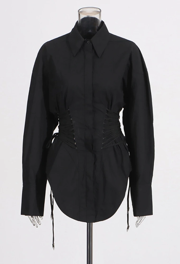 TWOTWINSTYLE Strap Up High Waist Shirt