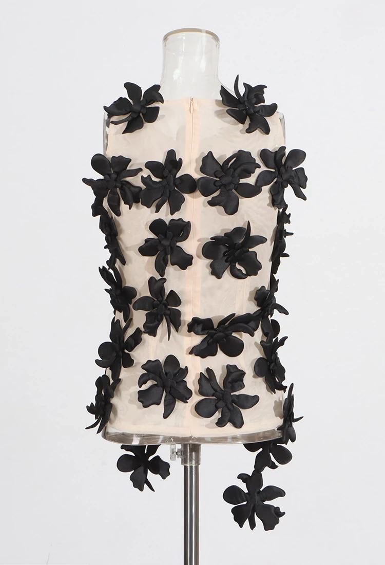 TWOTWINSTYLE Spinning Flower Design Mesh Vest