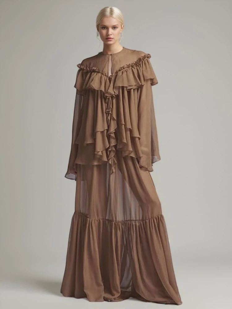 TWOTWINSTYLE Ruffle Edge Shirt Chiffon Blouse