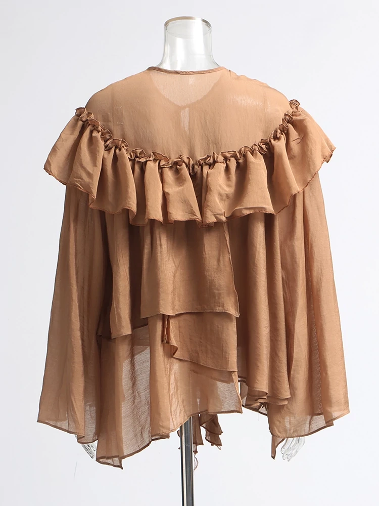 TWOTWINSTYLE Ruffle Edge Shirt Chiffon Blouse